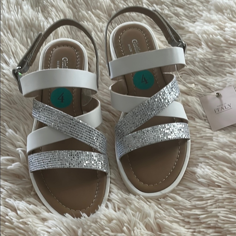 White and Silver Crisscross Comfort Sandals